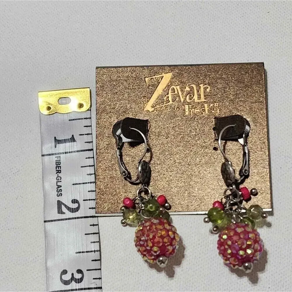 Zevar by Treska Pink Green Sequin Orb Beaded Drop Earrings Silver Tone Leverback